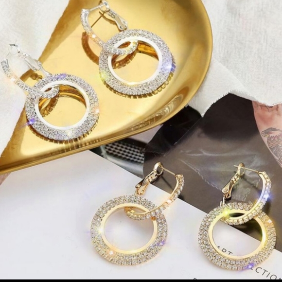 Desertrain_pm Jewelry - Gray Crystal Double Hoop Earrings